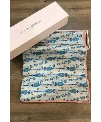 Payal Singhal White Ikat Line print full width scarf 1