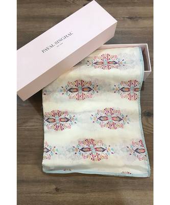Payal Singhal Cream Ikat Butti print full width scarf 1