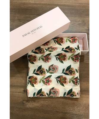 Payal Singhal Cream Retro Flower print full width scarf 1
