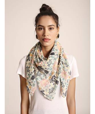 Payal Singhal Cream Tulip Garden print square scarf 1
