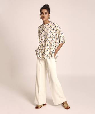 PS Pret by Payal Singhal Cream Printed Art Crepe Tunic 1