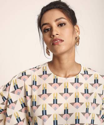 PS Pret by Payal Singhal Cream Printed Art Crepe Tunic 4