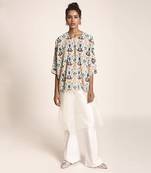 PS Pret by Payal Singhal Cream Printed Art Crepe and Organza Kaftan Tunic