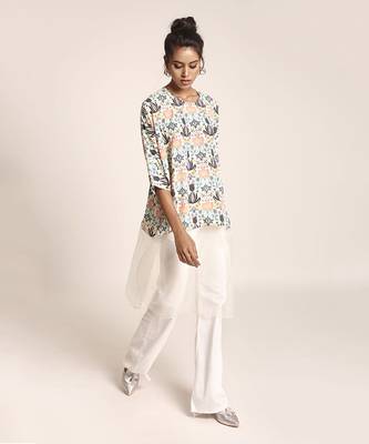 PS Pret by Payal Singhal Cream Printed Art Crepe and Organza Kaftan Tunic 2