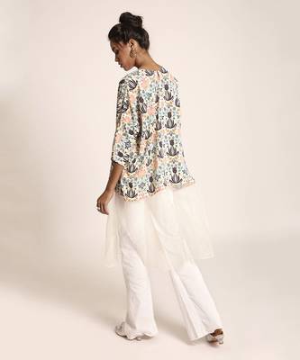 PS Pret by Payal Singhal Cream Printed Art Crepe and Organza Kaftan Tunic 3