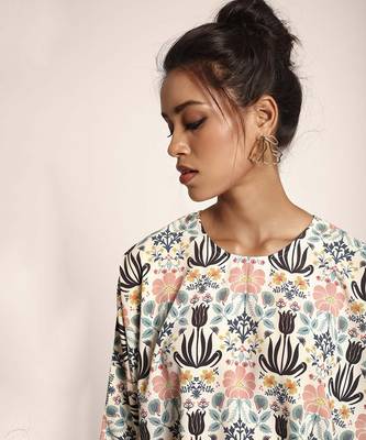 PS Pret by Payal Singhal Cream Printed Art Crepe and Organza Kaftan Tunic 4