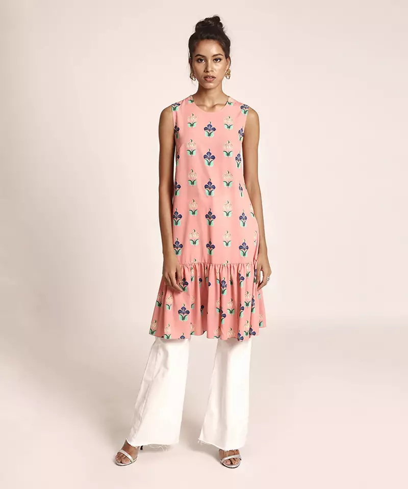 Payal Singhal Coral Colour Printed Art Crepe Tunic