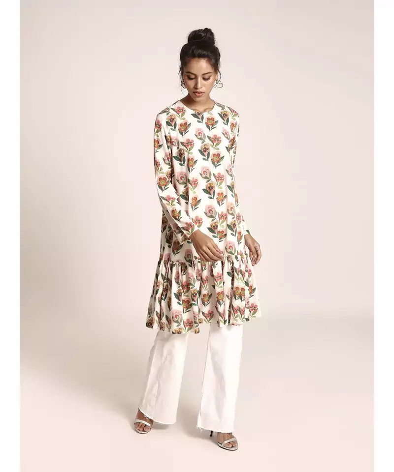 Payal Singhal Cream Colour Printed Art Crepe Tunic