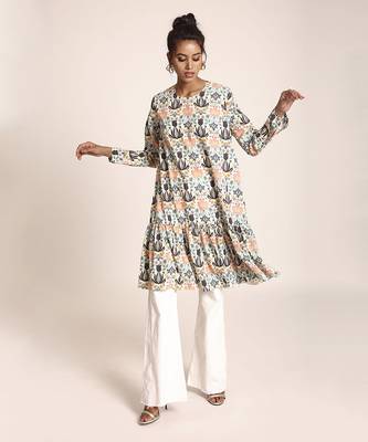 PS Pret by Payal Singhal Cream Printed Art Crepe Tunic 1