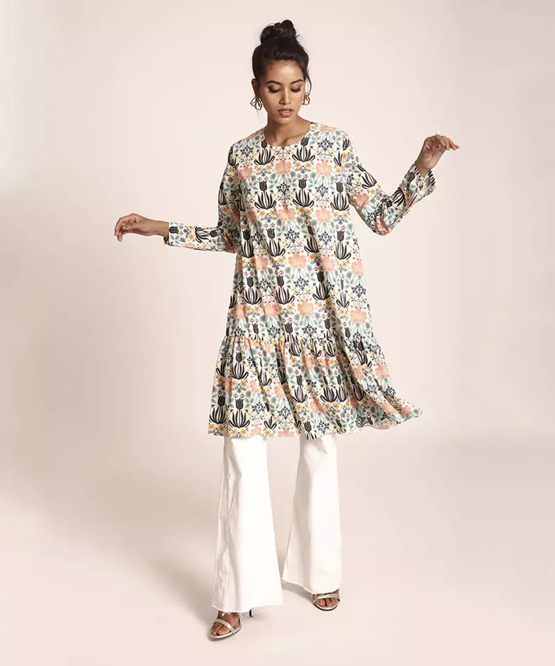 Payal Singhal Cream Colour Printed Art Crepe Tunic