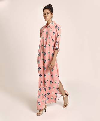 PS Pret by Payal Singhal Coral Printed Art Crepe Shirt Dress 1
