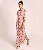 PS Pret by Payal Singhal Coral Printed Art Crepe Shirt Dress
