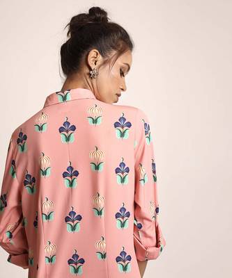 PS Pret by Payal Singhal Coral Printed Art Crepe Shirt Dress 3