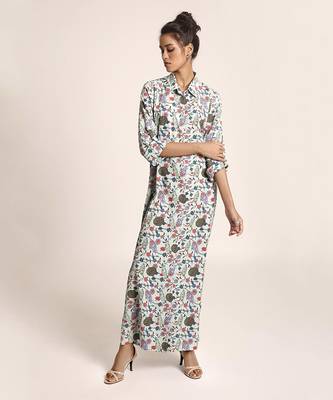 PS Pret by Payal Singhal Blue Printed Art Crepe Shirt Dress 1