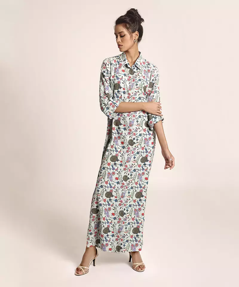 Payal Singhal Blue Printed Art Crepe Shirt Dress
