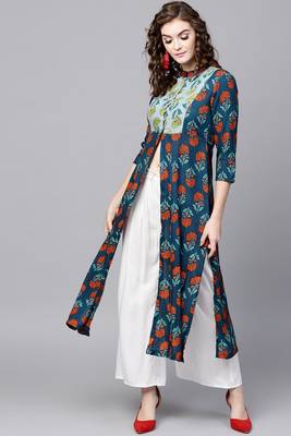Blue printed rayon ethnic-kurtis 1