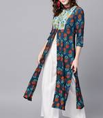 Blue printed rayon ethnic-kurtis
