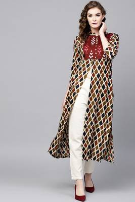 Beige printed rayon ethnic-kurtis 1