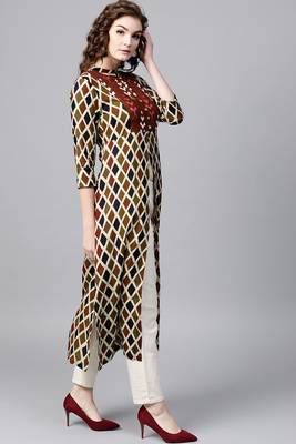 Beige printed rayon ethnic-kurtis 2