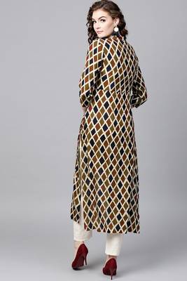 Beige printed rayon ethnic-kurtis 3