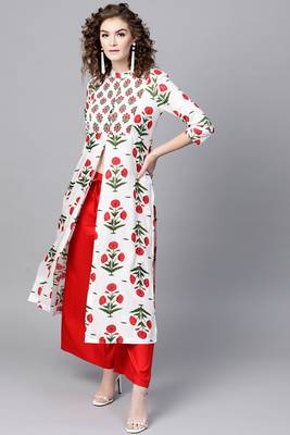 White printed rayon ethnic-kurtis 1