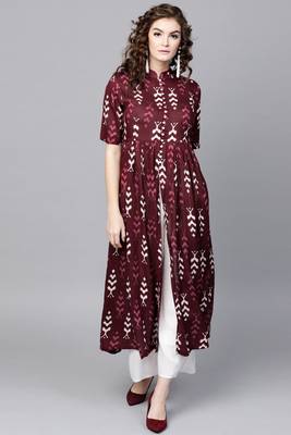 Maroon printed rayon ethnic-kurtis 1