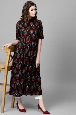 Navy blue printed cotton ethnic-kurtis 1