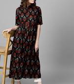 Navy blue printed cotton ethnic-kurtis