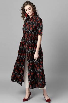 Navy blue printed cotton ethnic-kurtis 2