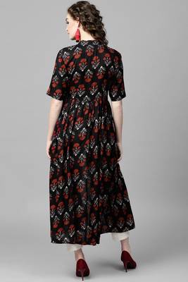 Navy blue printed cotton ethnic-kurtis 3