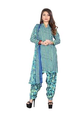 Turquoise printed synthetic salwar 1