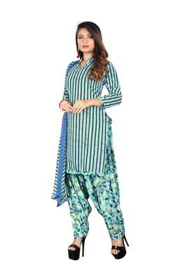 Turquoise printed synthetic salwar 3