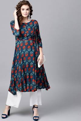 Blue printed rayon ethnic-kurtis 1