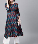 Blue printed rayon ethnic-kurtis
