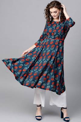 Blue printed rayon ethnic-kurtis 2