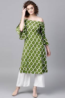 Green printed rayon ethnic-kurtis 1