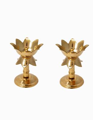 Gold platted Pure kamal Brass Table Diya Set (Height: 4 inch, Pack of 2) 1