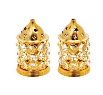 Pure Brass small Crystal akhand diya Brass Table Diya Set (Height: 4.2 inch, Pack of 2) 1