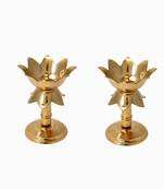 Gold Platted Kamal Pure Brass Table Diya Brass Table Diya Set of 2 (Height: 6 inch)