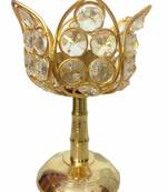 Brass And Crystal  Decorative Lotus Akhand Diya With Stand