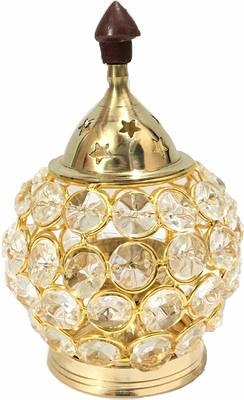 Brass Crystal Matki Akhand Diya  Crystal Oil Lamp For Puja  Home Decorative Diya 4.5 Inch (Small) 2