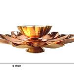 Brass and Copper Kamalpatta Akhand Diya 6 Inch Dia set 2