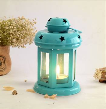 Decorative Hanging Tealight Candle Holder Lantern Indoor outdoor Home Decoration for Gifts Blue 1