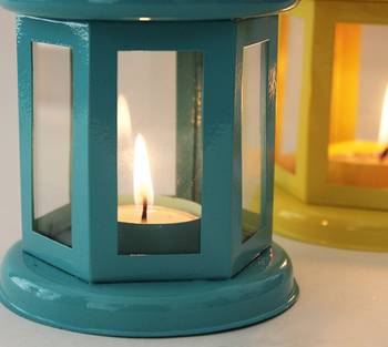 Decorative Hanging Tealight Candle Holder Lantern Indoor outdoor Home Decoration for Gifts Blue 2