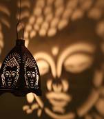 Decorative Hanging Buddha Tealight Candle Holder Lantern (9X9X16.25 CM)  Black