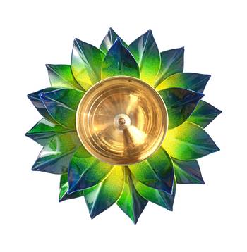 Iron and Brass Kamal Ptta green color Akhand diya size 6 inch 1