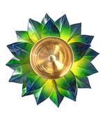 Iron and Brass Kamal Ptta green color Akhand diya size 6 inch