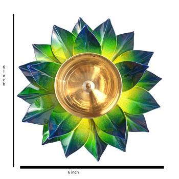 Iron and Brass Kamal Ptta green color Akhand diya size 6 inch 3