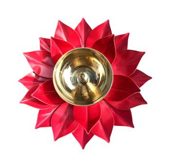 Iron and Brass Kamal Ptta Magenta color Akhand diya size 6 inch 1