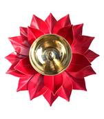 Iron and Brass Kamal Ptta Magenta color Akhand diya size 6 inch